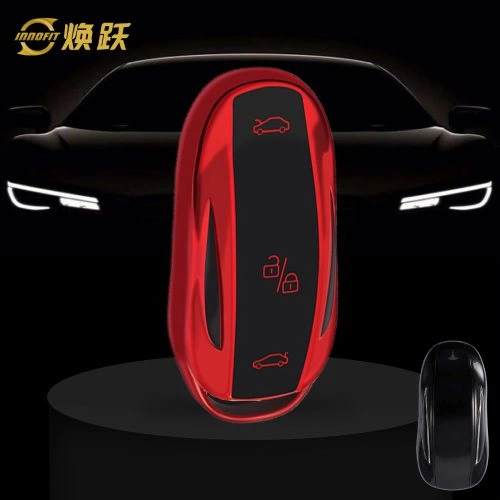 TEA1T1-Black Glue Style-Red Plating- Car Key Cover For Tesla