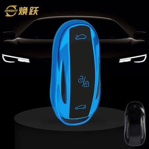 TEA1T1-Black Glue Style-Blue Plating- Car Key Cover For Tesla