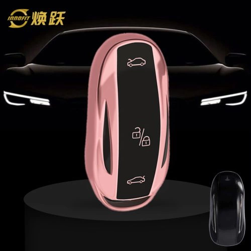 TEA1T1-Black Glue Style-Rose Gold Plating- Car Key Cover For Tesla