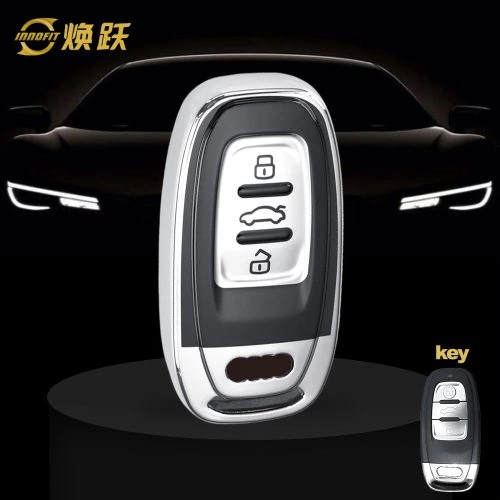 AUB1T1-Black Glue Style-Silver Plating- Car Key Cover For Audi