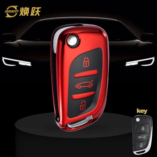 PUA1T1-Black Glue Style-Red Plating- Car Key Cover For Peugeot