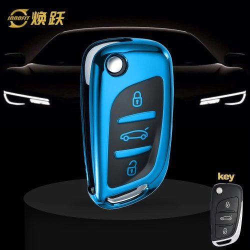 PUA1T1-Black Glue Style-Blue Plating- Car Key Cover For Peugeot