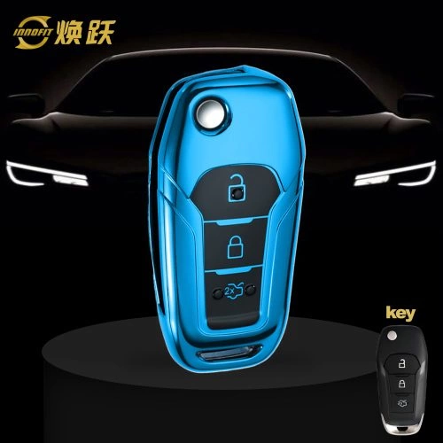 FOA1T1-Black Glue Style-Blue Plating- Car Key Cover For Ford