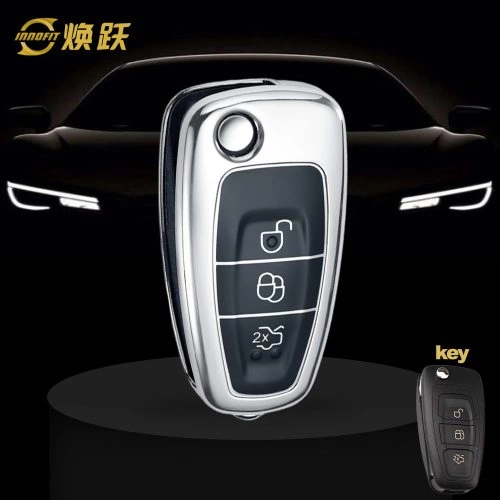 FOD1T1-Black Glue Style-Silver Plating- Car Key Cover For Ford