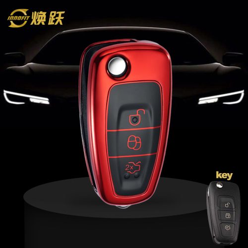 FOD1T1-Black Glue Style-Red Plating- Car Key Cover For Ford
