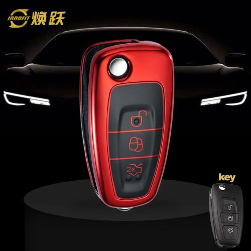 FOD1T1-Black Glue Style-Red Plating- Car Key Cover For Ford