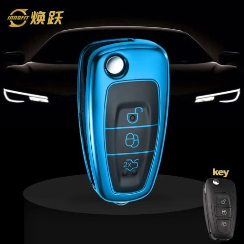 FOD1T1-Black Glue Style-Blue Plating- Car Key Cover For Ford