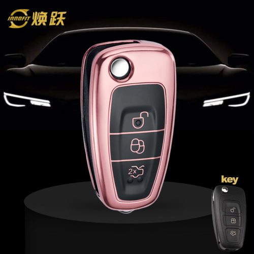 FOD1T1-Black Glue Style-Rose Gold Plating- Car Key Cover For Ford