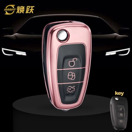 FOD1T1-Black Glue Style-Rose Gold Plating- Car Key Cover For Ford