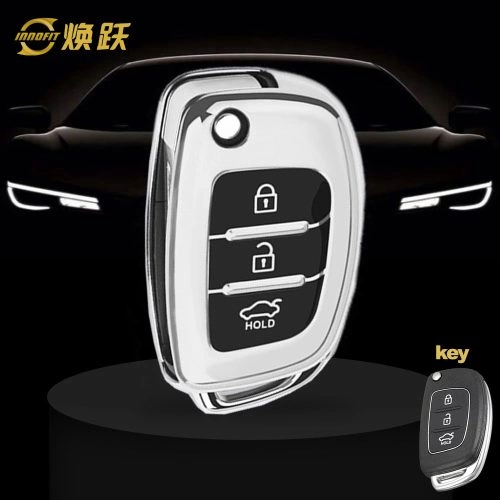 HYF2T1-Black Glue Style-Silver Plating- Car Key Cover For Hyundai