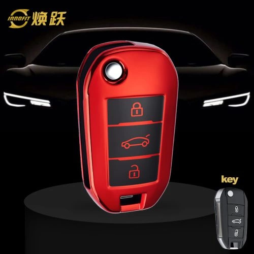 PUB1T1-Black Glue Style-Red Plating- Car Key Cover For Peugeot