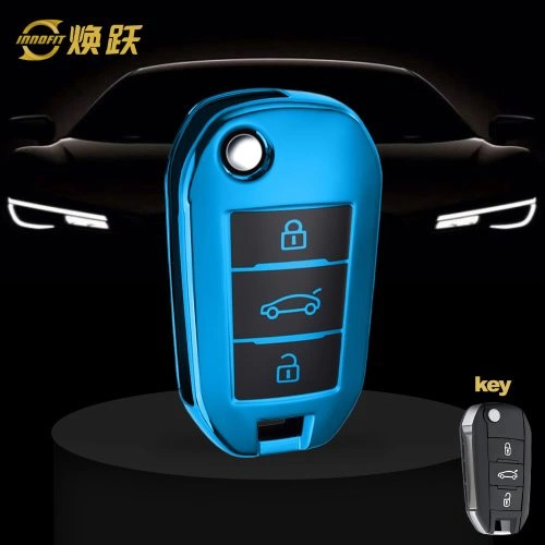 PUB1T1-Black Glue Style-Blue Plating- Car Key Cover For Peugeot