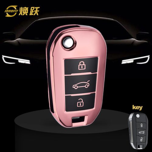 PUB1T1-Black Glue Style-Rose Gold Plating- Car Key Cover For Peugeot