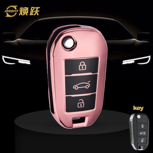 PUB1T1-Black Glue Style-Rose Gold Plating- Car Key Cover For Peugeot
