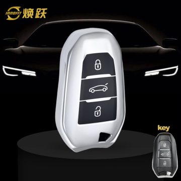 PUC1T1-Black Glue Style-Silver Plating- Car Key Cover For Peugeot