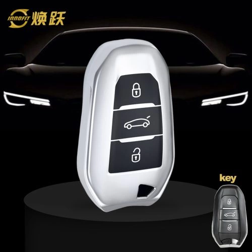 PUC1T1-Black Glue Style-Silver Plating- Car Key Cover For Peugeot