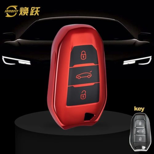 PUC1T1-Black Glue Style-Red Plating- Car Key Cover For Peugeot