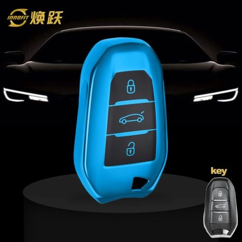 PUC1T1-Black Glue Style-Blue Plating- Car Key Cover For Peugeot