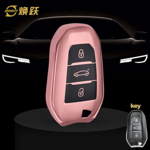 PUC1T1-Black Glue Style-Rose Gold Plating- Car Key Cover For Peugeot
