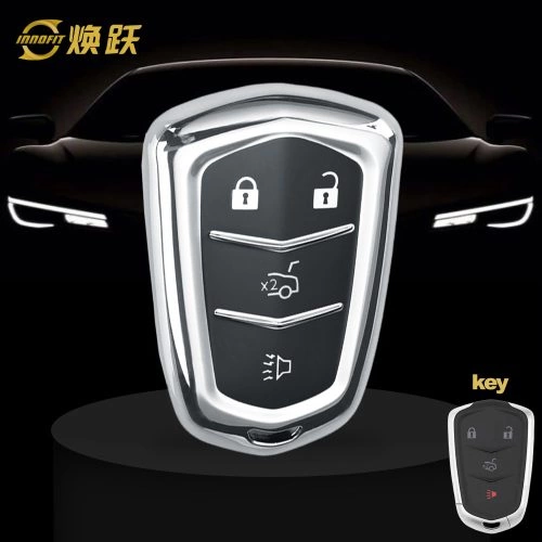 CAA6T1-Black Glue Style-Silver Plating- Car Key Cover For Cadillac