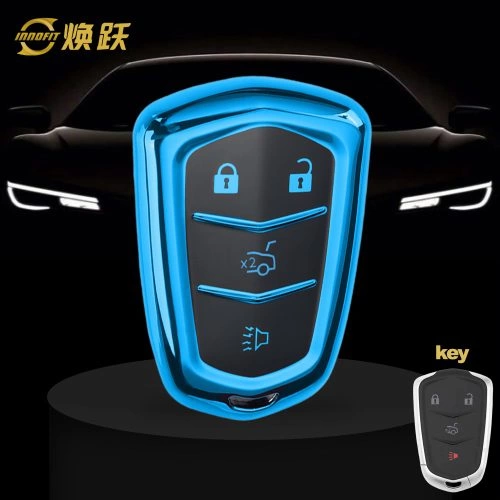 CAA6T1-Black Glue Style-Blue Plating- Car Key Cover For Cadillac