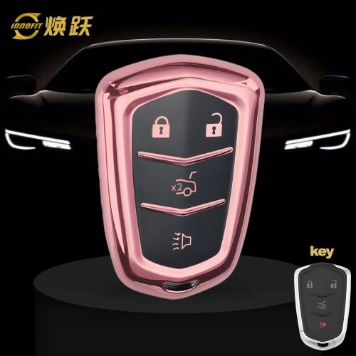 CAA6T1-Black Glue Style-Rose Gold Plating- Car Key Cover For Cadillac