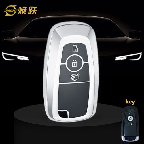 FOB1T1-Black Glue Style-Silver Plating- Car Key Cover For Ford