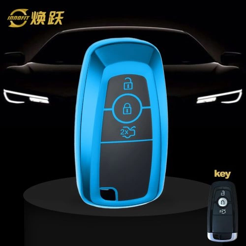 FOB1T1-Black Glue Style-Blue Plating- Car Key Cover For Ford