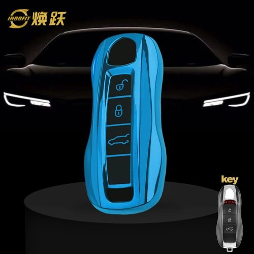 POA1T1-Black Glue Style-Blue Plating- Car Key Cover For Porsche