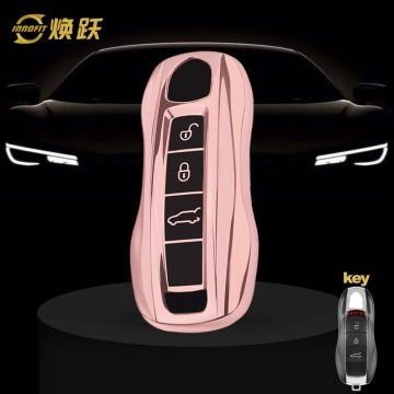 POA1T1-Black Glue Style-Rose Gold Plating- Car Key Cover For Porsche