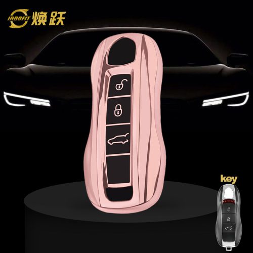 POA1T1-Black Glue Style-Rose Gold Plating- Car Key Cover For Porsche