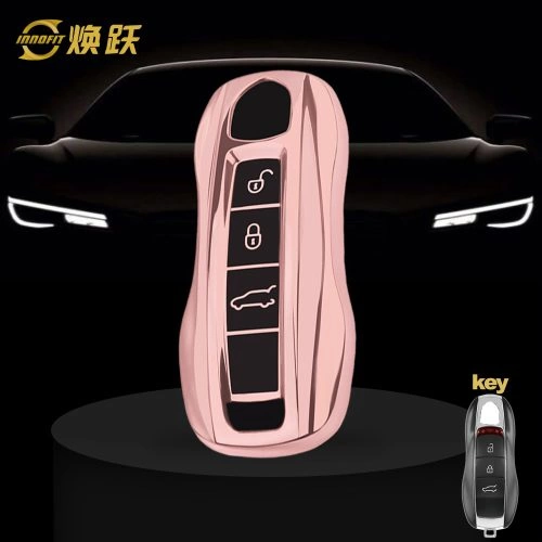 POA1T1-Black Glue Style-Rose Gold Plating- Car Key Cover For Porsche
