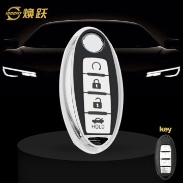 NIB4T1-Black Glue Style-Silver Plating- Car Key Cover For Nissan