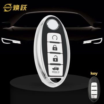 NIB4T1-Black Glue Style-Silver Plating- Car Key Cover For Nissan