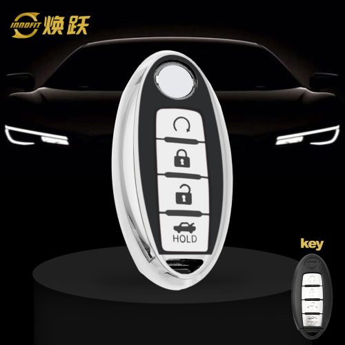 NIB4T1-Black Glue Style-Silver Plating- Car Key Cover For Nissan