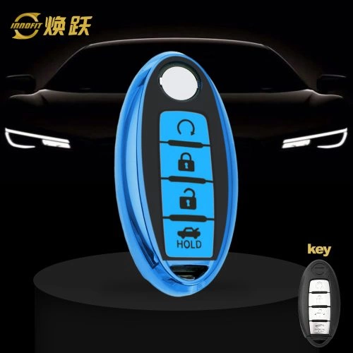 NIB4T1-Black Glue Style-Blue Plating- Car Key Cover For Nissan