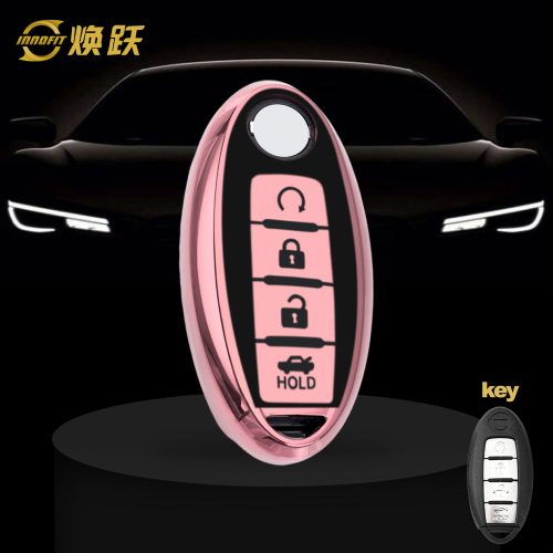 NIB4T1-Black Glue Style-Rose Gold Plating- Car Key Cover For Nissan
