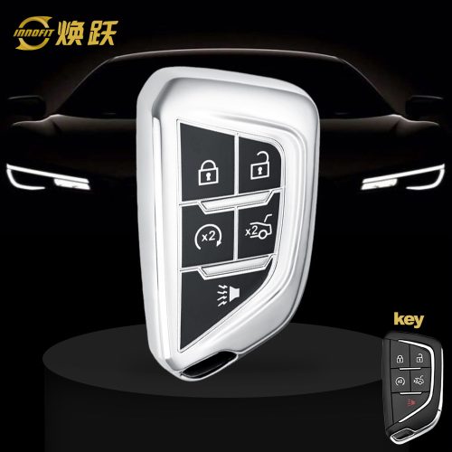 CAB1T1-Black Glue Style-Silver Plating- Car Key Cover For Cadillac