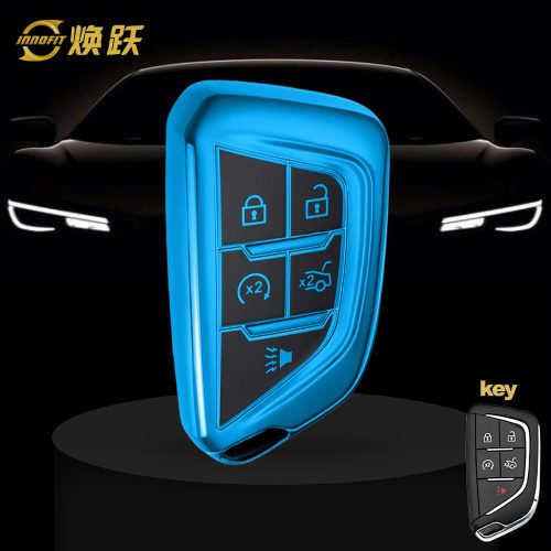 CAB1T1-Black Glue Style-Blue Plating- Car Key Cover For Cadillac