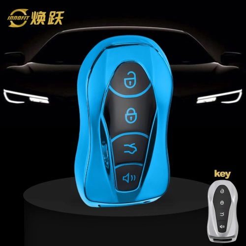 GEC1T1-Black Glue Style-Blue Plating- Car Key Cover For Geely Auto