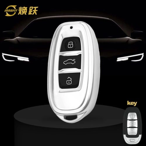 HNC1T1-Black Glue Style-Silver Plating- Car Key Cover For Hong Qi