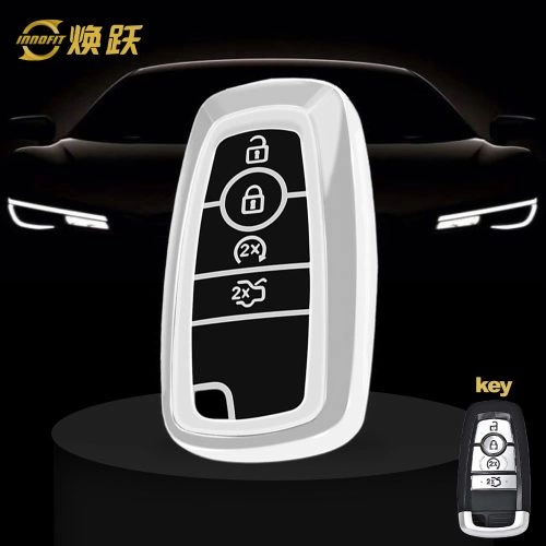 FOB3T1-Black Glue Style-Silver Plating- Car Key Cover For Ford