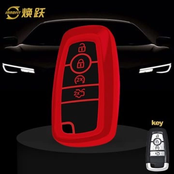 FOB3T1-Black Glue Style-Red Plating- Car Key Cover For Ford