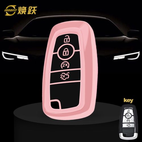 FOB3T1-Black Glue Style-Rose Gold Plating- Car Key Cover For Ford