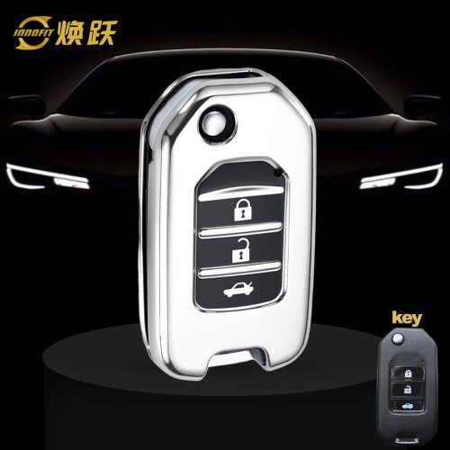 HOC1T1-Black Glue Style-Silver Plating- Car Key Cover For Honda