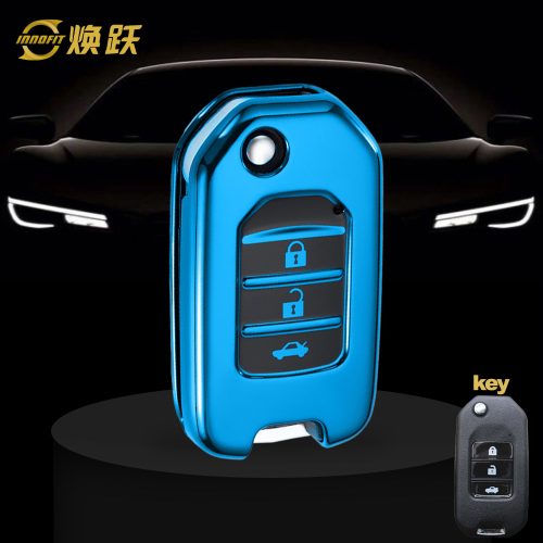 HOC1T1-Black Glue Style-Blue Plating- Car Key Cover For Honda