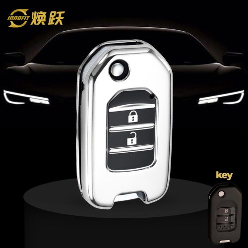 HOC2T1-Black Glue Style-Silver Plating- Car Key Cover For Honda