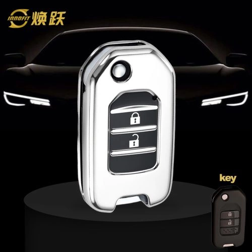 HOC2T1-Black Glue Style-Silver Plating- Car Key Cover For Honda