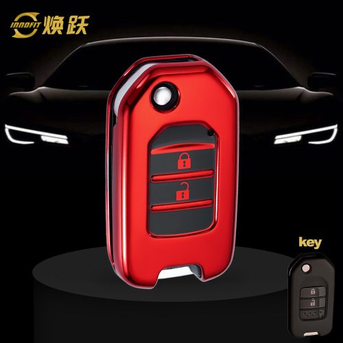 HOC2T1-Black Glue Style-Red Plating- Car Key Cover For Honda