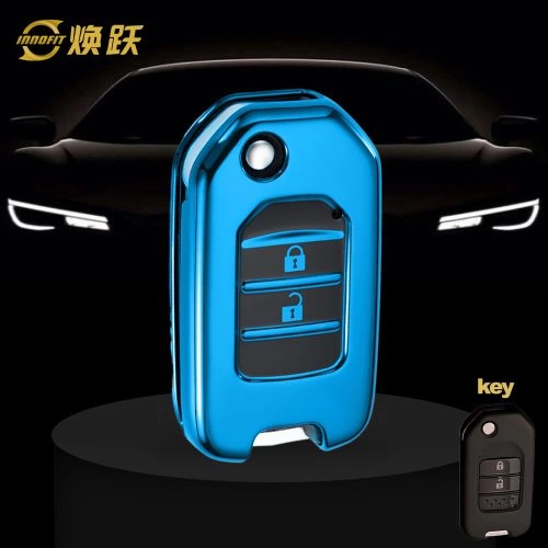 HOC2T1-Black Glue Style-Blue Plating- Car Key Cover For Honda